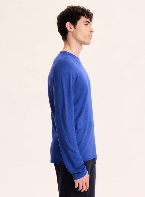 Blaues langärmeliges Kaschmir-T-Shirt mit Rundhalsausschnitt - MAJESTIC FILATURES