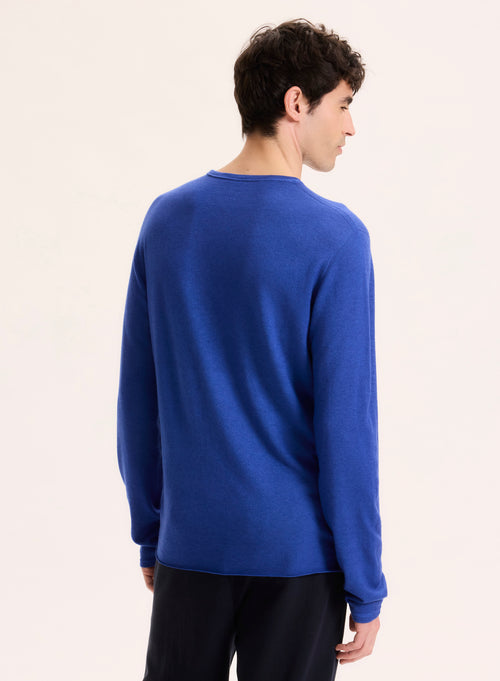 Blaues langärmeliges Kaschmir-T-Shirt mit Rundhalsausschnitt - MAJESTIC FILATURES