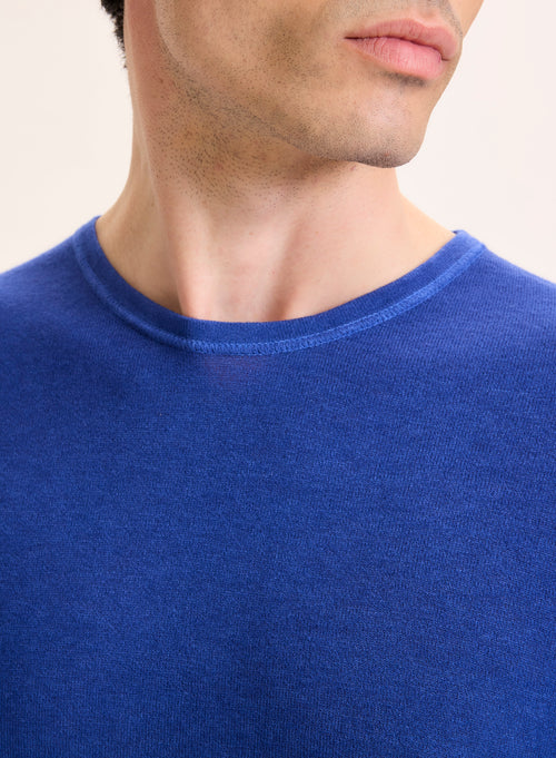 Blaues langärmeliges Kaschmir-T-Shirt mit Rundhalsausschnitt - MAJESTIC FILATURES