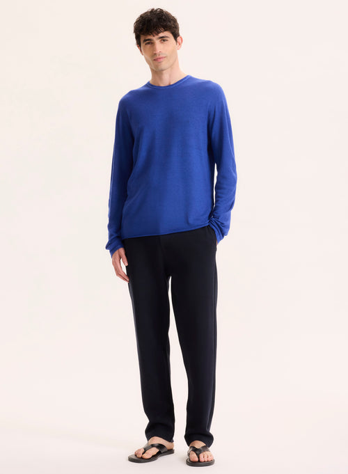 Blaues langärmeliges Kaschmir-T-Shirt mit Rundhalsausschnitt - MAJESTIC FILATURES