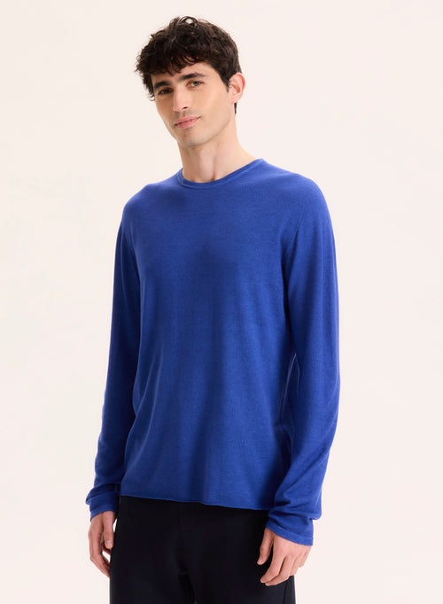 Blaues langärmeliges Kaschmir-T-Shirt mit Rundhalsausschnitt - MAJESTIC FILATURES