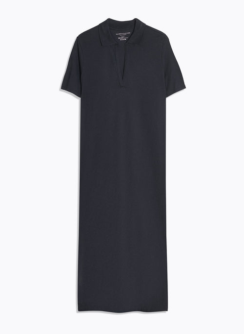 Navy Short Sleeve Polo Neck Dress - MAJESTIC FILATURES