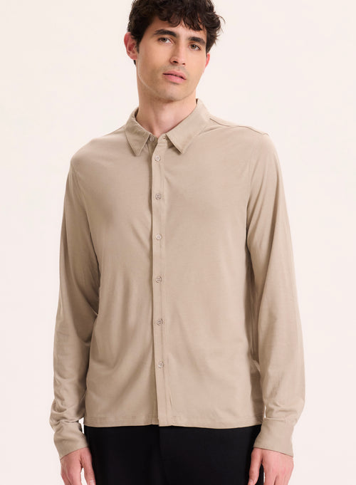 Chemise Beige Col Chemise Manches Longues en Lyocell / Tencel / Coton organique - MAJESTIC FILATURES