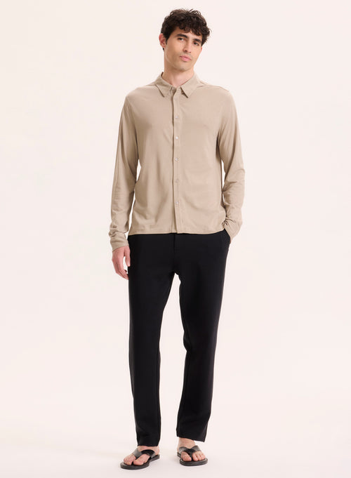 Chemise Beige Col Chemise Manches Longues en Lyocell / Tencel / Coton organique - MAJESTIC FILATURES