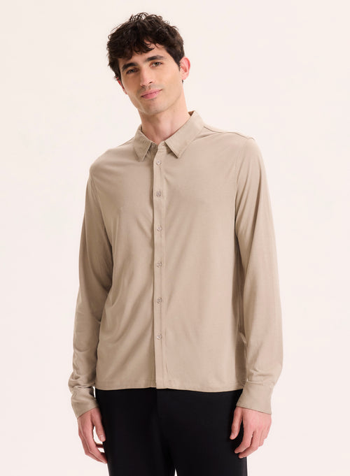 Chemise Beige Col Chemise Manches Longues en Lyocell / Tencel / Coton organique - MAJESTIC FILATURES