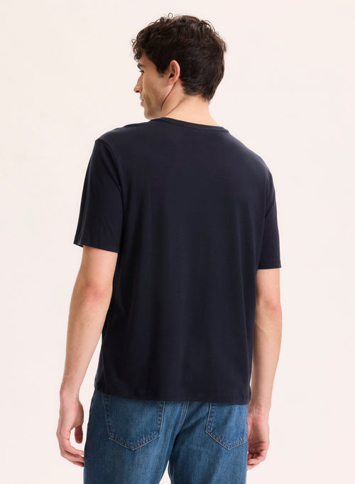 Camiseta azul marino Cuello redondo manga corta en Lyocell / Tencel / Algodón orgánico - MAJESTIC FILATURES