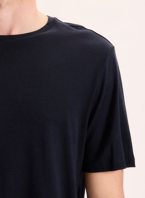 Camiseta azul marino Cuello redondo manga corta en Lyocell / Tencel / Algodón orgánico - MAJESTIC FILATURES