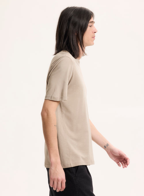 Beigefarbenes Kurzarm-T-Shirt mit Rundhalsausschnitt aus Lyocell / Tencel / Bio-Baumwolle - MAJESTIC FILATURES