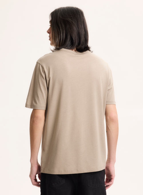 Beigefarbenes Kurzarm-T-Shirt mit Rundhalsausschnitt aus Lyocell / Tencel / Bio-Baumwolle - MAJESTIC FILATURES