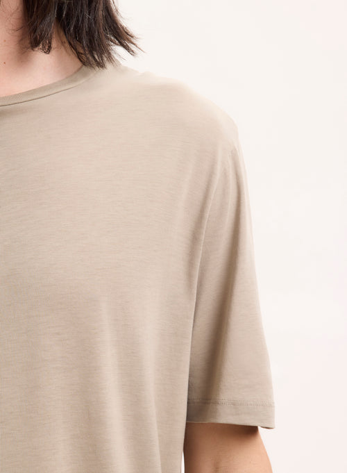 Beigefarbenes Kurzarm-T-Shirt mit Rundhalsausschnitt aus Lyocell / Tencel / Bio-Baumwolle - MAJESTIC FILATURES
