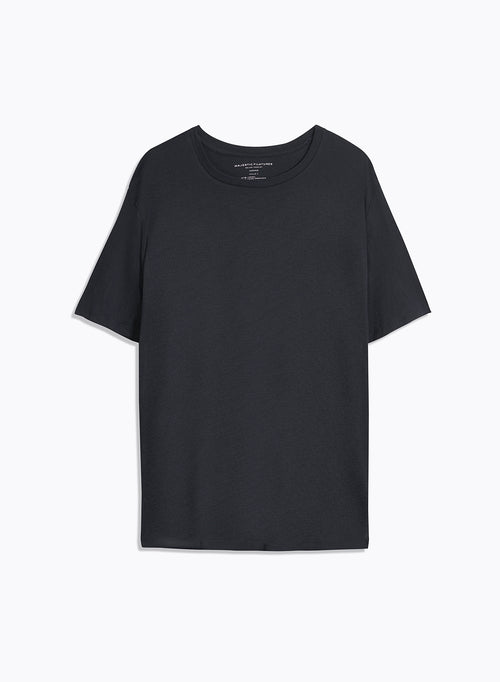 Camiseta azul marino Cuello redondo manga corta en Lyocell / Tencel / Algodón orgánico - MAJESTIC FILATURES