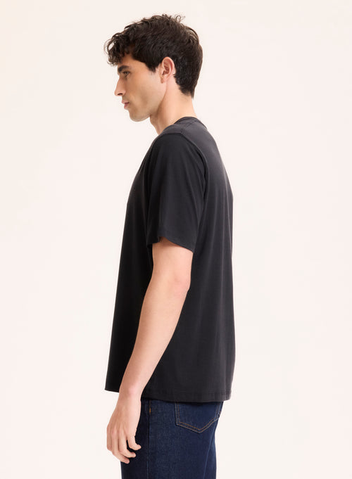 Camiseta negra de manga corta y cuello redondo en Lyocell / Tencel / Algodón orgánico - MAJESTIC FILATURES