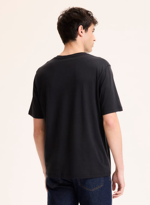 Camiseta negra de manga corta y cuello redondo en Lyocell / Tencel / Algodón orgánico - MAJESTIC FILATURES