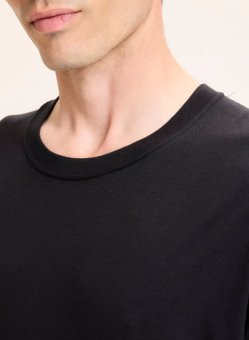 Camiseta negra de manga corta y cuello redondo en Lyocell / Tencel / Algodón orgánico - MAJESTIC FILATURES