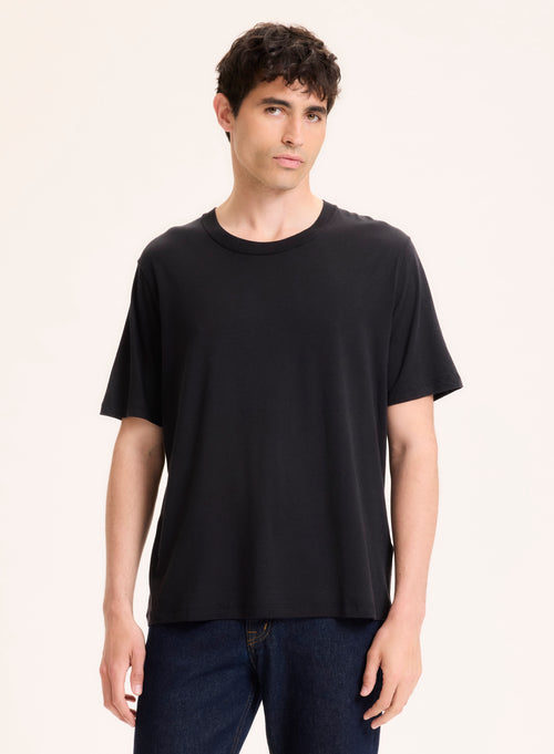 Camiseta negra de manga corta y cuello redondo en Lyocell / Tencel / Algodón orgánico - MAJESTIC FILATURES