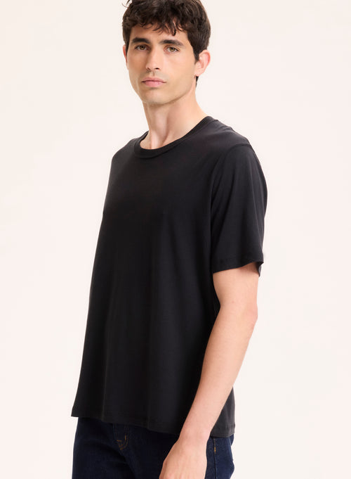 Camiseta negra de manga corta y cuello redondo en Lyocell / Tencel / Algodón orgánico - MAJESTIC FILATURES