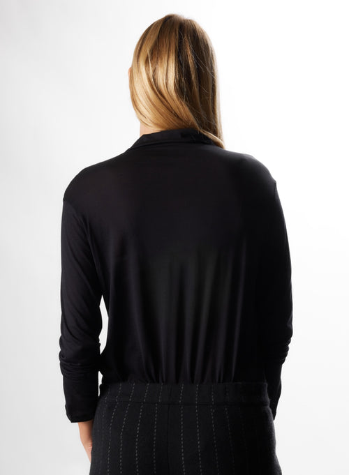Chemise Noir Manches Longues en Soie / Coton - MAJESTIC FILATURES