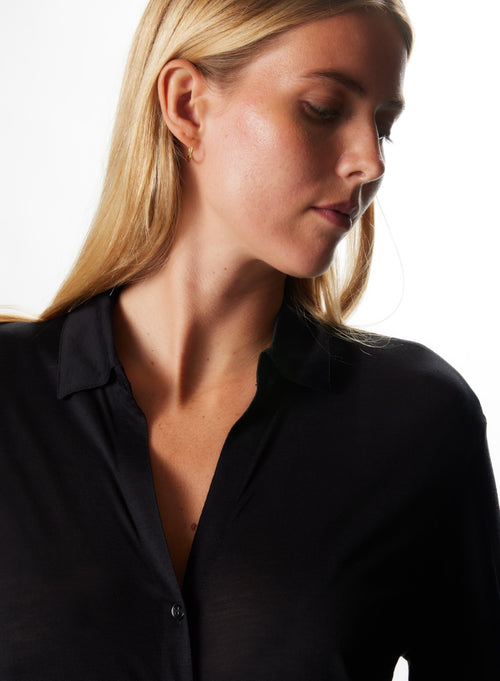 Chemise Noir Manches Longues en Soie / Coton - MAJESTIC FILATURES