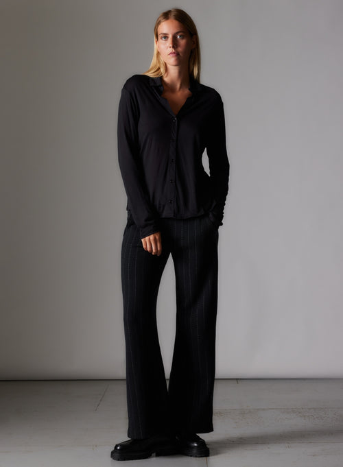 Chemise Noir Manches Longues en Soie / Coton - MAJESTIC FILATURES
