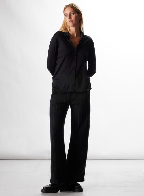 Chemise Noir Manches Longues en Soie / Coton - MAJESTIC FILATURES