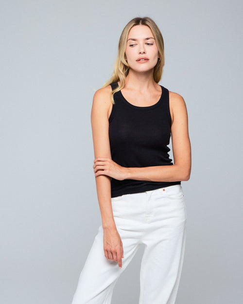 Débardeur Marine Col Rond Sans Manches en Lyocel / Tencel / Coton - MAJESTIC FILATURES