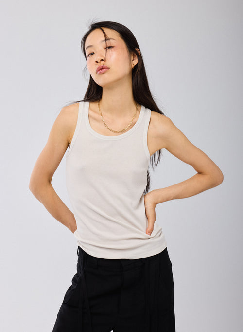 Grey Tank Top Round Neck Sleeveless in Lyocell / Tencel / Cotton - MAJESTIC FILATURES
