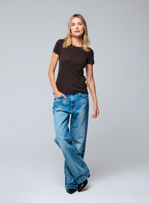 T-shirt Marron Col Rond Manches Courtes en Lyocel / Tencel / Coton - MAJESTIC FILATURES