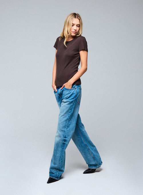 T-shirt Marron Col Rond Manches Courtes en Lyocel / Tencel / Coton - MAJESTIC FILATURES