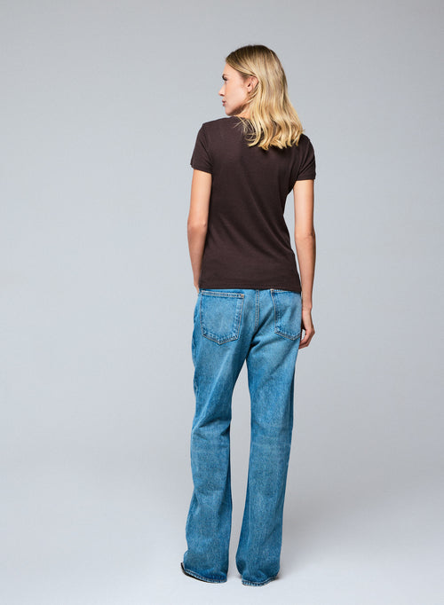 T-shirt Marron Col Rond Manches Courtes en Lyocel / Tencel / Coton - MAJESTIC FILATURES