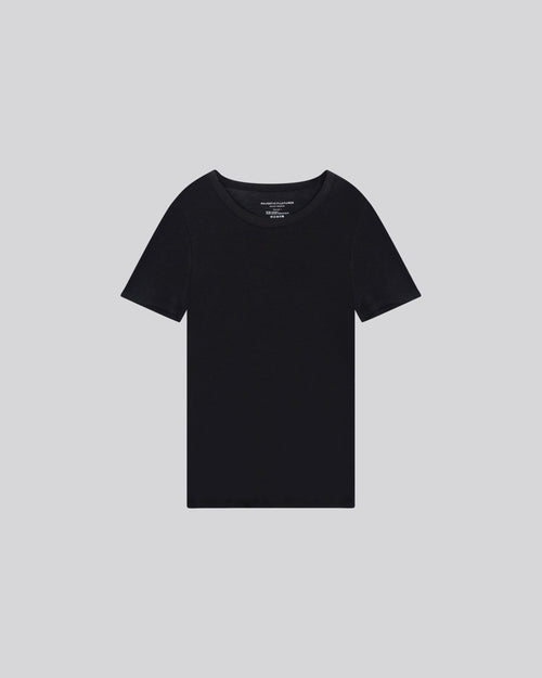 Black Round Neck Short Sleeve T-shirt in Lyocel / Tencel / Cotton - MAJESTIC FILATURES