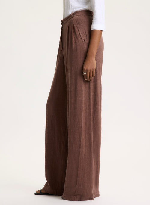 Braune Hose aus Leinen / Elasthan - MAJESTIC FILATURES