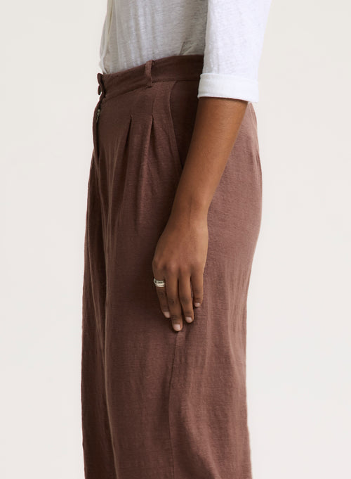 Braune Hose aus Leinen / Elasthan - MAJESTIC FILATURES