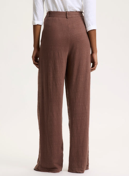Braune Hose aus Leinen / Elasthan - MAJESTIC FILATURES
