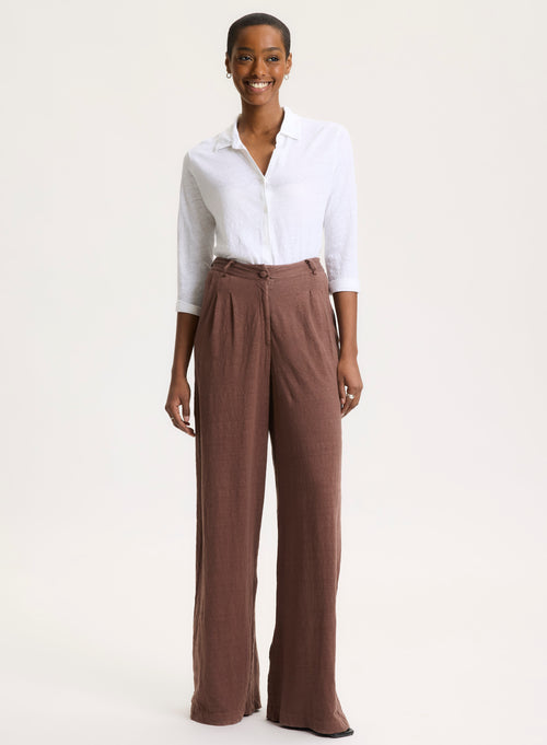 Braune Hose aus Leinen / Elasthan - MAJESTIC FILATURES