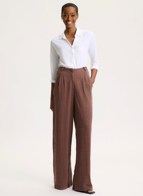 Braune Hose aus Leinen / Elasthan - MAJESTIC FILATURES