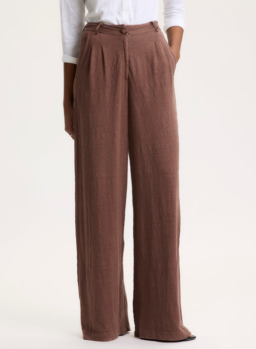 Braune Hose aus Leinen / Elasthan - MAJESTIC FILATURES