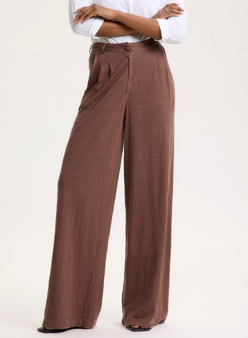 Braune Hose aus Leinen / Elasthan - MAJESTIC FILATURES
