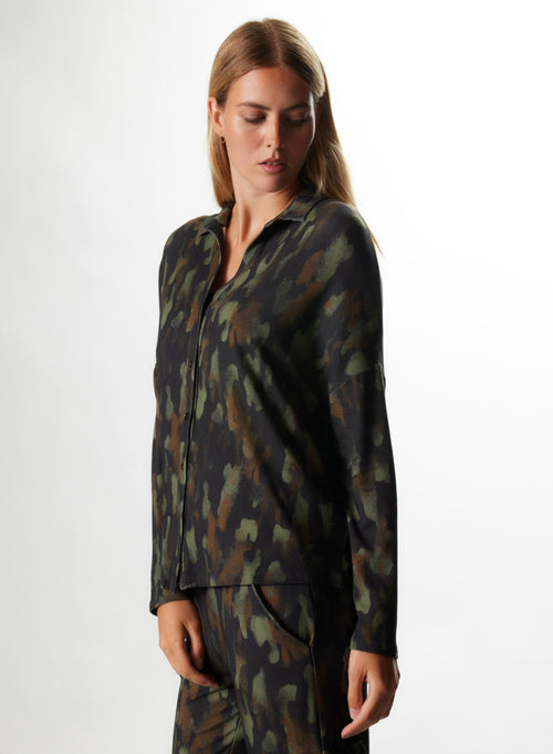 Chemise Dark green Manches Longues en Viscose / Elasthanne - MAJESTIC FILATURES