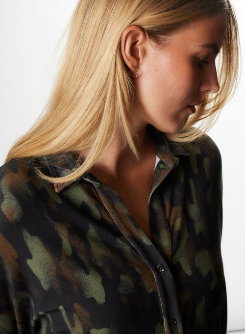 Chemise Dark green Manches Longues en Viscose / Elasthanne - MAJESTIC FILATURES