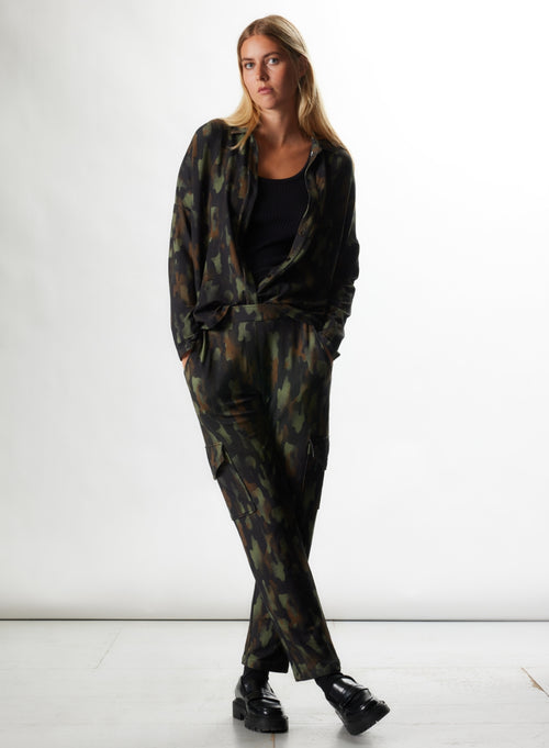 Chemise Dark green Manches Longues en Viscose / Elasthanne - MAJESTIC FILATURES