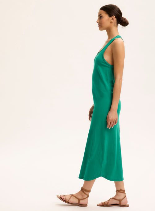 Grünes ärmelloses Kleid mit U-Ausschnitt aus Bio-Baumwolle - MAJESTIC FILATURES