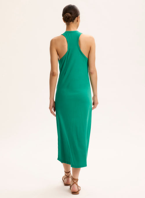 Grünes ärmelloses Kleid mit U-Ausschnitt aus Bio-Baumwolle - MAJESTIC FILATURES