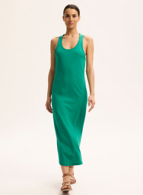 Grünes ärmelloses Kleid mit U-Ausschnitt aus Bio-Baumwolle - MAJESTIC FILATURES
