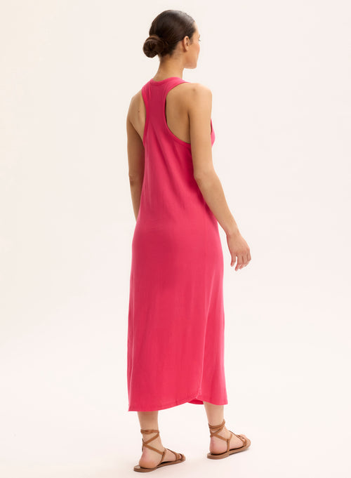 Vestido rosa sin mangas con escote en U de algodón orgánico - MAJESTIC FILATURES