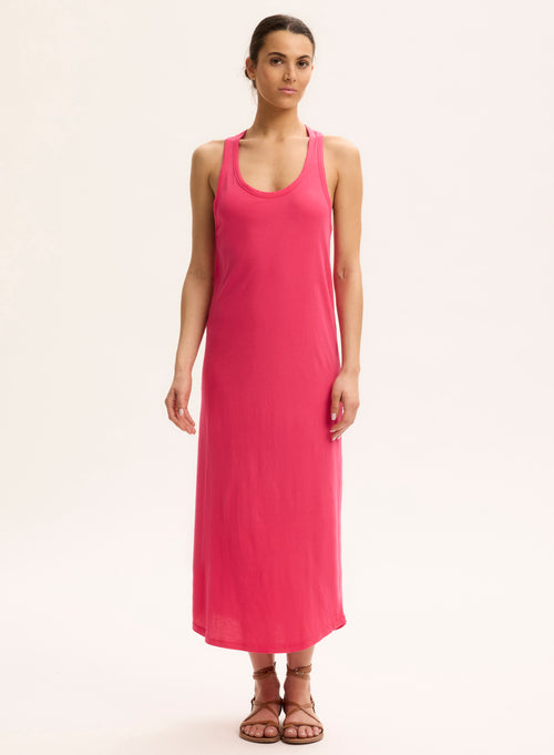 Vestido rosa sin mangas con escote en U de algodón orgánico - MAJESTIC FILATURES