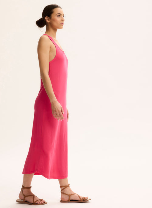 Vestido rosa sin mangas con escote en U de algodón orgánico - MAJESTIC FILATURES