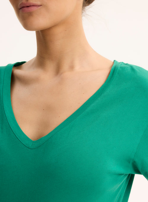Robe Verte Col V Manches Courtes en Coton organique - MAJESTIC FILATURES