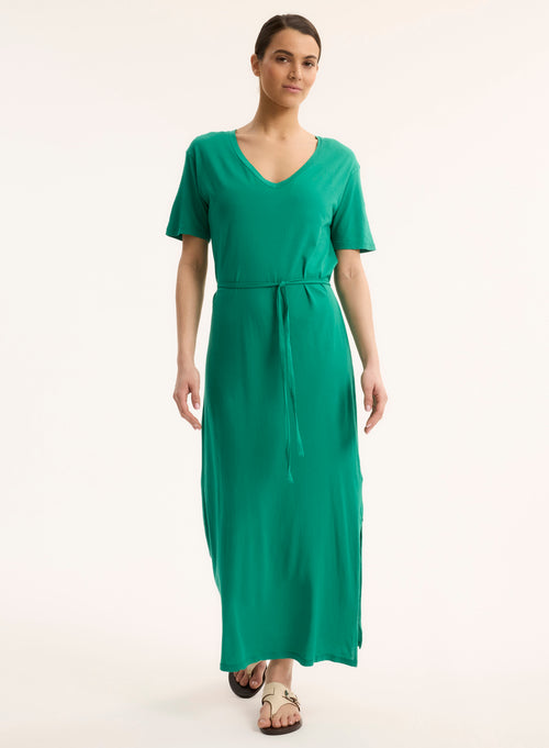 Robe Verte Col V Manches Courtes en Coton organique - MAJESTIC FILATURES