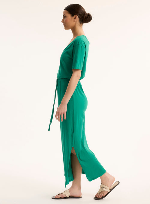 Robe Verte Col V Manches Courtes en Coton organique - MAJESTIC FILATURES
