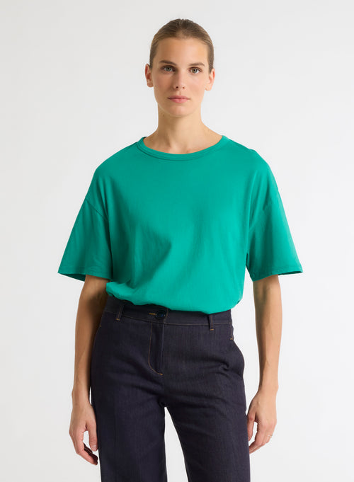 Green Round Neck Short Sleeve Organic Cotton T-Shirt - MAJESTIC FILATURES